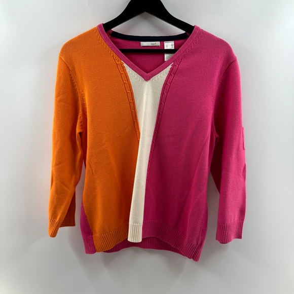 Lizgolf Tops - LizGolf Color Block Golf Sweater Pink White Orange – Women’s XL